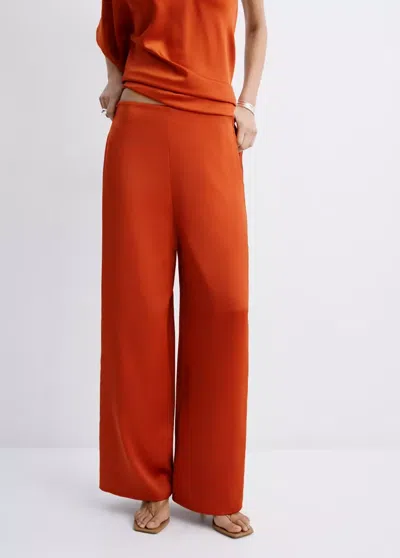Mango Pantalon Droit Satiné Rouge-orangé In Orange