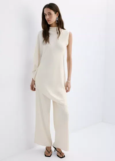 Mango Pantalon Droit Satiné In White
