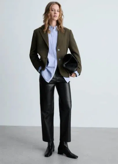 Mango Pantalon Droit Similicuir Noir - Femme - 38 -