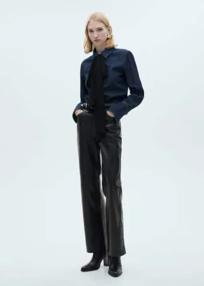 Mango Pantalon Droit Similicuir Noir - Femme - 46 -