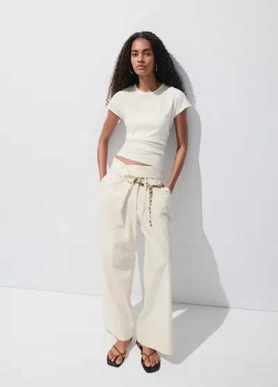 Mango Asymmetric Waist Straight Leg Cotton Pants In Neutral