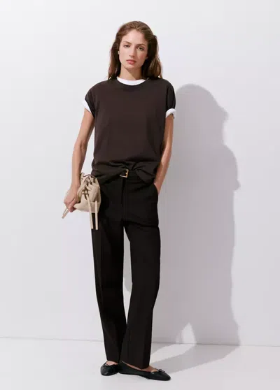 Mango Pantalon Droit Taille Normale In Chocolat