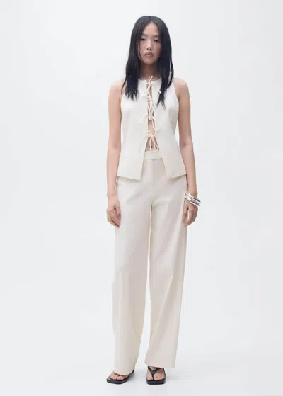 Mango Straight Mid-rise Trousers Ecru In Écru