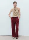 Mango Straight Mid-rise Trousers Maroon In Burgundy