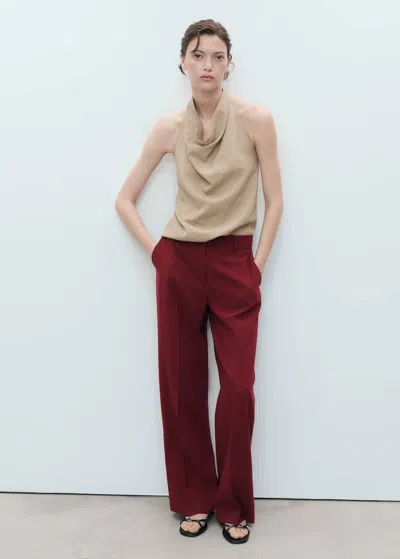 Mango Straight Mid-rise Trousers Maroon In Burgundy