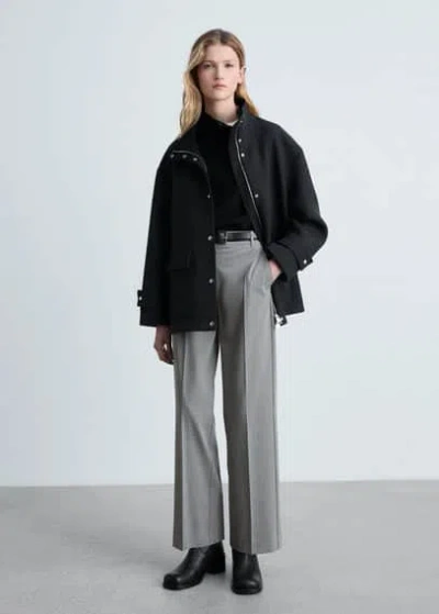 Mango Pantalon Droit Taille Normale Gris - Femme - 36 -