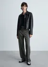 Mango Straight Mid-rise Trousers Grey