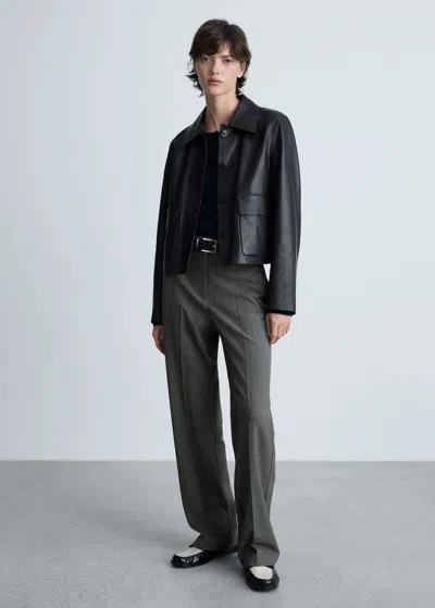 Mango Straight Mid-rise Trousers Grey