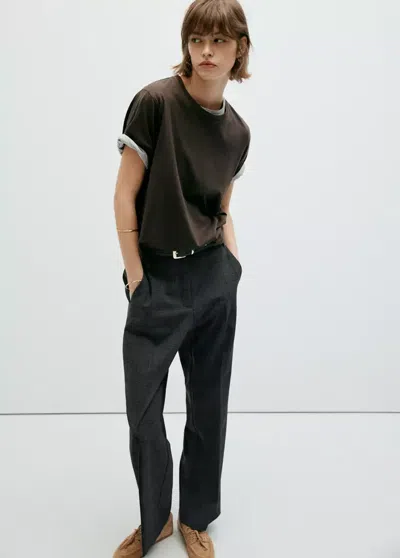 Mango Pantalon Droit Taille Normale In Gris