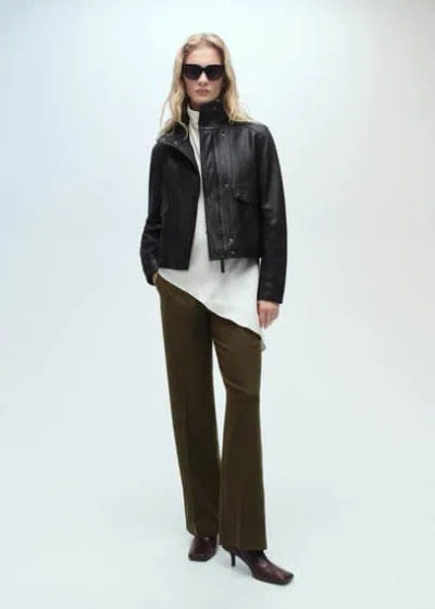 Mango Pantalon Droit Taille Normale Kaki - Femme - 44 -