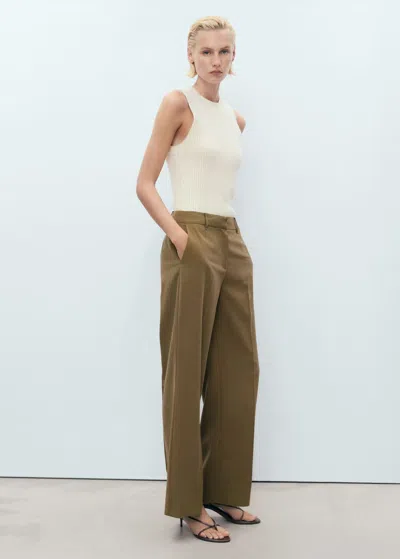 Mango Straight Mid-rise Pants In Green