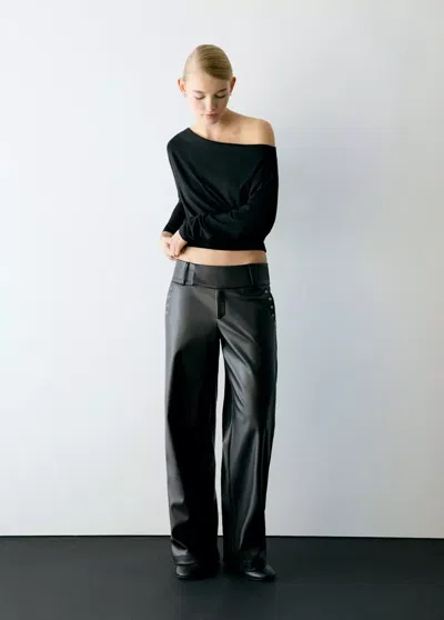 Mango Pantalon Effet Cuir À Aillets In Noir