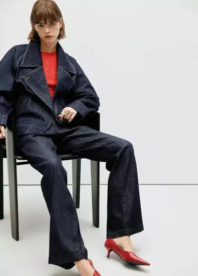 Mango Pantalon En Denim Taille Mi-haute In Bleu