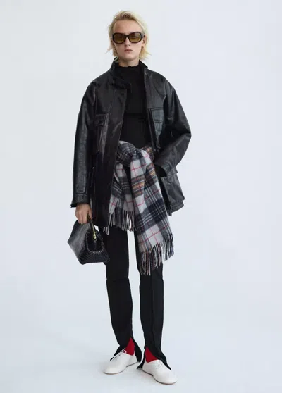 Mango Pantalon En Laine Fente À L'ourlet In Noir
