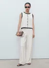 Mango Low Rise Contrast Hem Knit Pants In Sand