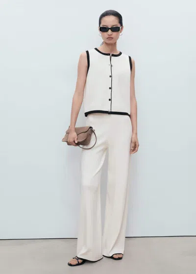 Mango Contrast Low-rise Knit Trousers In Sand