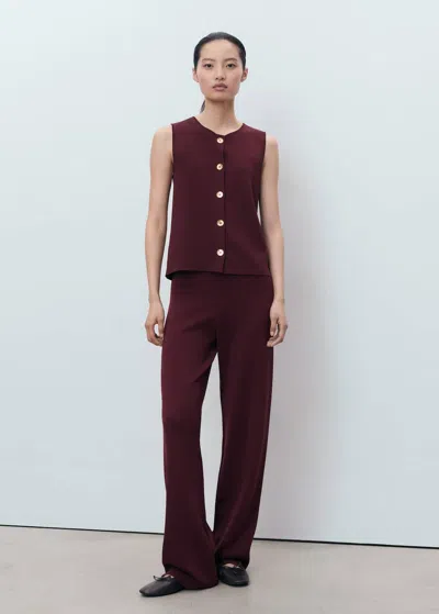 Mango Knit Pants With Elastic Waist In Burgundy