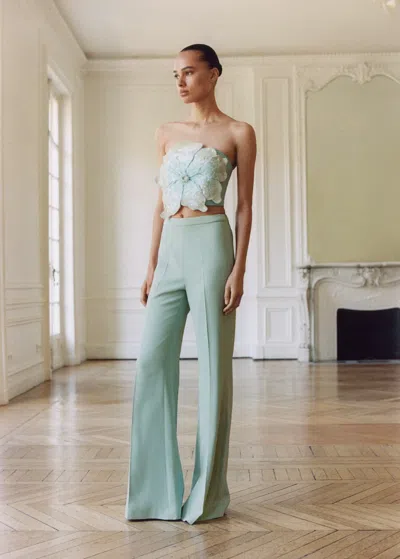 Mango Pantalon Évasé Taille Haute Bleu Ciel - Femme - L -  In Blue