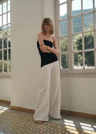 Mango Long Flared Trousers In White