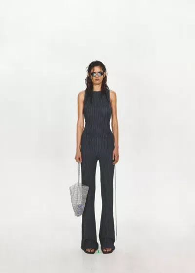 Mango Pantalon Flare Côtelé Avec Détail De Naud In Blue