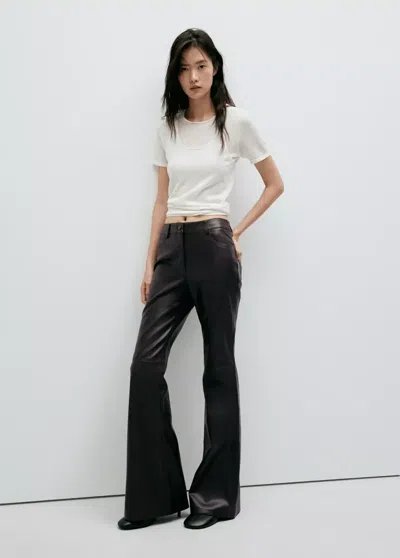 Mango Pantalon Flare Cuir Synthétique In Chocolat