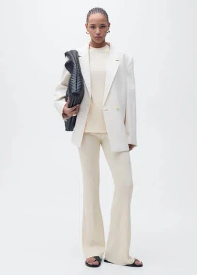 Mango Flared Rib-knit Trousers Ecru