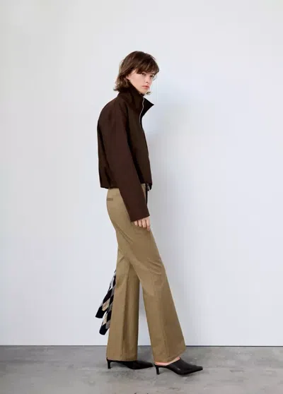 Mango Pantalon Flare Taille Haute In Kaki