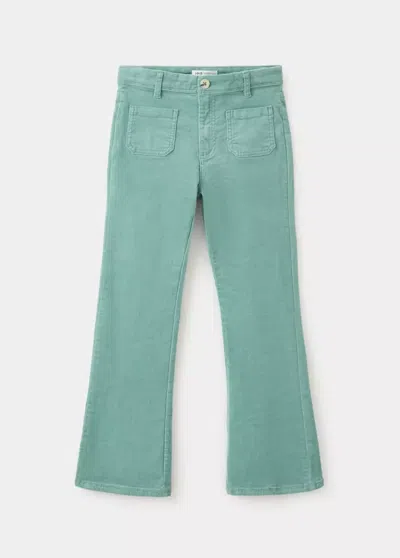 Mango Kids' Pantalon Flare Velours Côtelé In Green