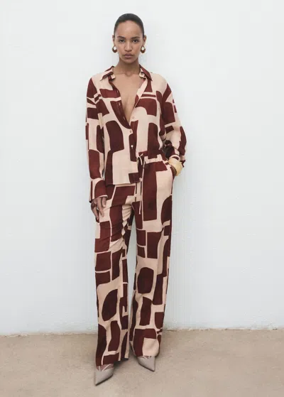 Mango Pantalon Fluide Imprimé Géométrique Écru - Femme - M -  In Brown