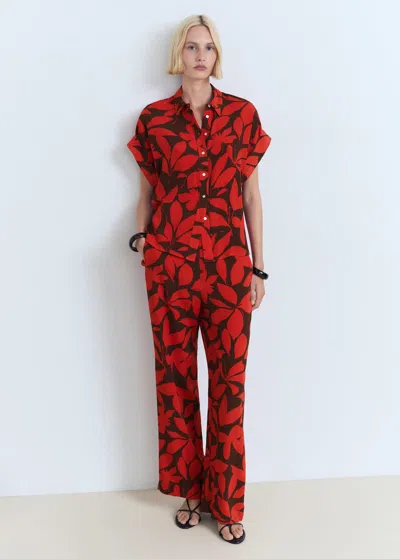 Mango Pantalon Fluide Imprimé Rouge - Femme - 1xl -