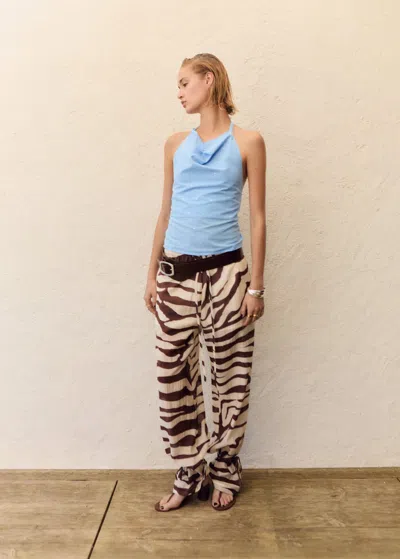 Mango Zebra Print Fluid Trousers Ecru