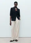 Mango Linen Trousers With Tortoiseshell Button In Gris Clair/pastel