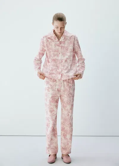 Mango Pantalon Imprimé Coton In Rose