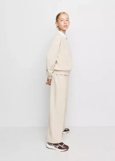 Mango Kids' Pantalon Jogger Avec Fleur Brodée In Écru
