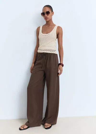 Mango Lyocell Wide Leg Pants With String Chocolate