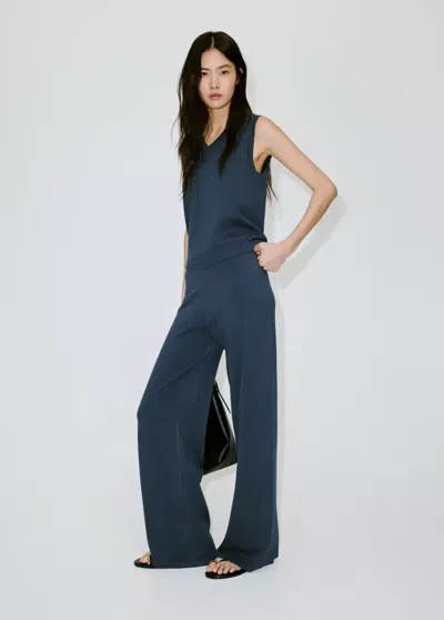 Mango Pantalon Large Maille Fine In Gris Moyen
