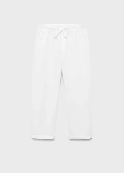 Mango Kids' Linen-blend Elastic Waist Trousers White