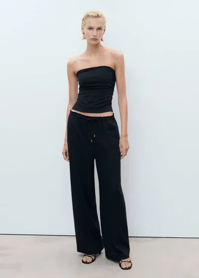Mango Linen-blend Elastic Waist Trousers Black