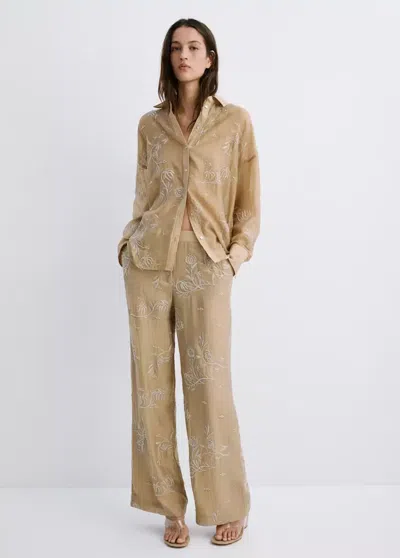 Mango Pantalon Lyocell Brodé In Sand