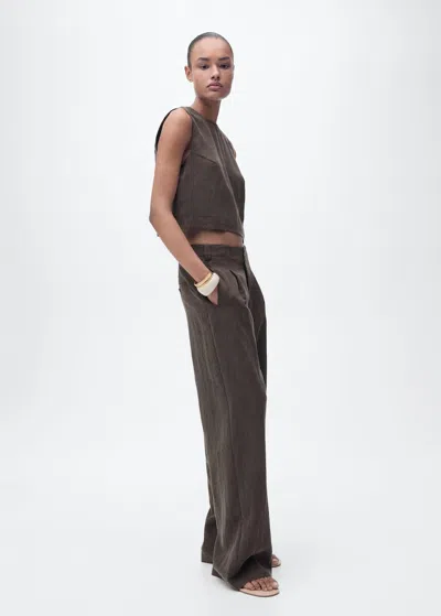 Mango Straight Lyocell Trousers With Pleats Brown In Marron