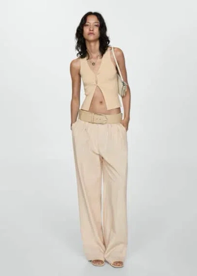 Mango Lyocell Pleated Trousers Beige