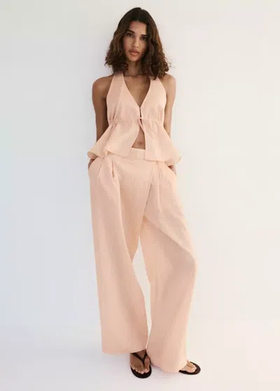 Mango Striped Lyocell Trousers In Pink