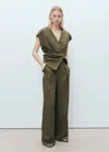 Mango Linen-blend Pleated Trousers Khaki