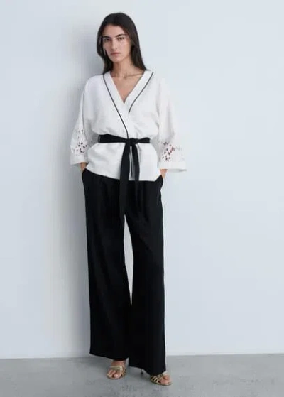 Mango Pantalon Noir - Femme - L -