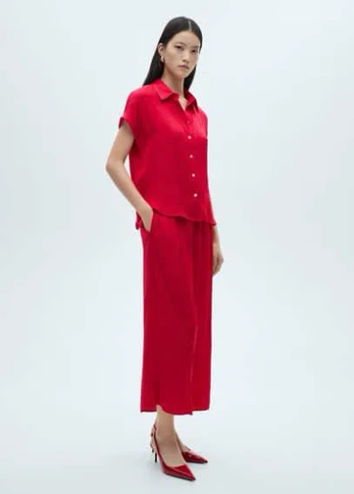 Mango Pantalon Palazzo Fluide Fraise - Femme - L -