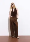 Mango Pantalon Paper Bag Coton Marron - Femme - Xl -  In Brown