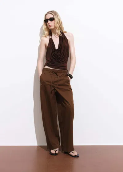 Mango Pantalon Paper Bag Coton Marron - Femme - Xl -