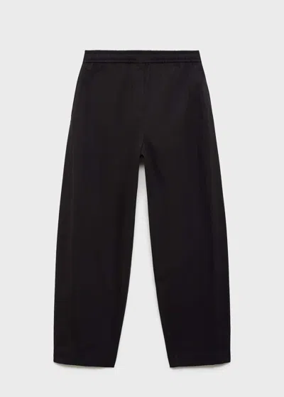 Mango Paper Bag Cotton Trousers Black