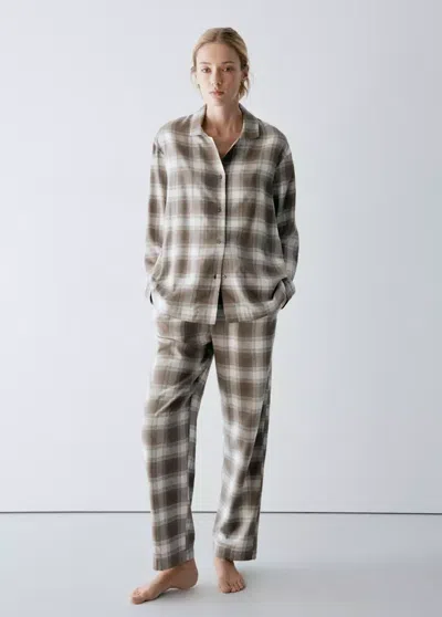 Mango Pantalon Pyjama Flanelle Carreaux In Animal Print