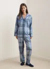 Mango Printed Pyjama Trousers With Piping Ink Blue In Blue